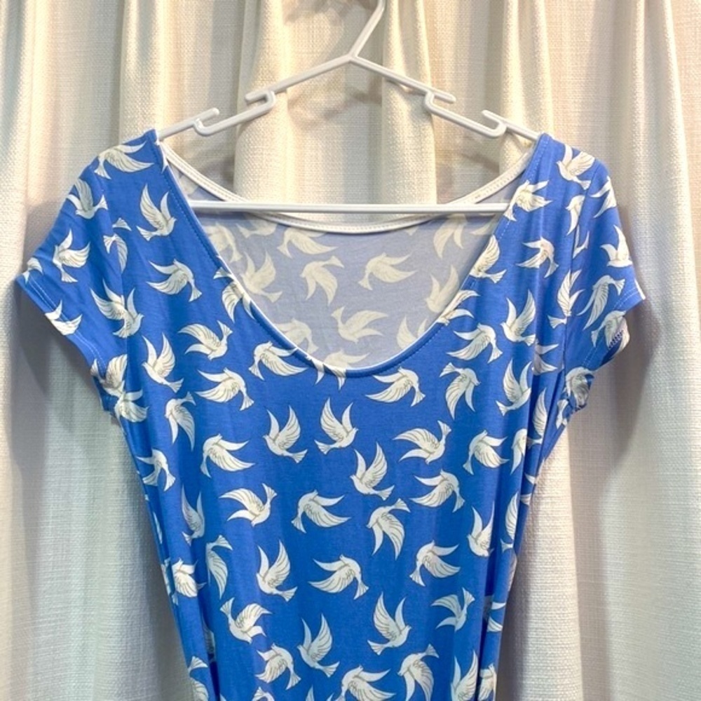 Women’s Leota Blue and White Dove Belted Scoop Neck Dress Size Small - Picture 4 of 10